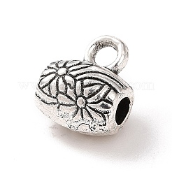 チベットスタイルの合金チューブベイル  ループベイル  ペンダントベイル  花を持つ列  アンティークシルバー  10x8.5x6.5mm  穴：2mm  内径：2.5mm  413個/ 500g&nbsp;PALLOY-P293-208