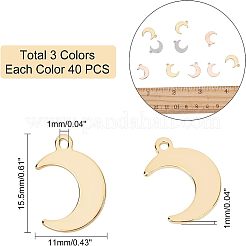304ステンレススチールチャーム  ムーン  ミックスカラー  15.5x11x1mm  穴：1mm  3色  40個/カラー  120個/箱&nbsp;STAS-UN0017-19