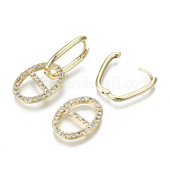 Orecchino a cerchio huggie in ottone con micro pavé di zirconi chiari&nbsp;EJEW-N011-45G