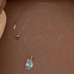 Женское ожерелье из нержавеющей стали 201 с подвеской в форме овала и бабочки&nbsp;FS-WGC8FD6-02