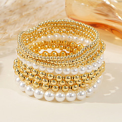 9 шт. латунный браслет с круглыми бусинами из искусственного жемчуга&nbsp;QZ7460-1