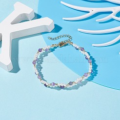 ナチュラルアメジスト＆シェルパールビーズブレスレット  女性のための丸いビーズの編みこみのブレスレット  ゴールドカラー  11インチ（28cm）&nbsp;BJEW-TA00041-03