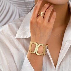 Комплекты из полых прямоугольных железных браслетов-манжет и колец-манжет для женщин&nbsp;FS-WG4EBE9-01