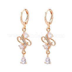 Серьги с подвесками на защелке из латуни с микропаве и фианитами EJEW-N058-08G
