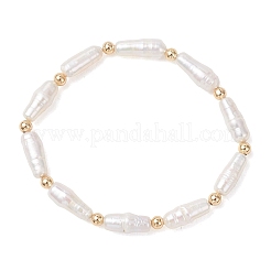 Natürliche barocke Keshi-Perlen und dehnbare Messingarmbänder für Damen&nbsp;BJEW-JB13685