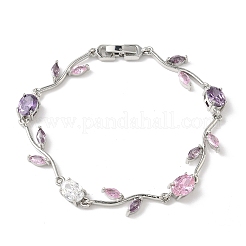 Браслеты-цепочки из латуни с микропаве из кубических цирконий овальной и листовой формы для женщин BJEW-G764-05P-01