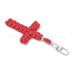 十字架の綿糸のペンダント装飾  合金回転式ナスカン付き  レッド  127mm&nbsp;HJEW-TA00398-04