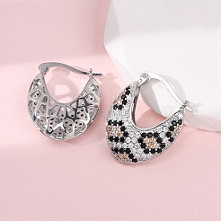 Серьги-кольца v-образной формы с микропаве из кубического циркония из латуни EJEW-H165-06P