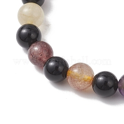 Эластичные браслеты из натуральных бусин черного оникса и ауралита для женщин&nbsp;BJEW-JB13168