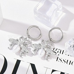 Серьги-кольца из нержавеющей стали 304 с имитацией жемчуга EJEW-M070-19P