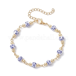 Gliederkettenarmbänder aus Porzellan und Keramik mit runden Blumendrucken für Damen&nbsp;BJEW-JB12684-01
