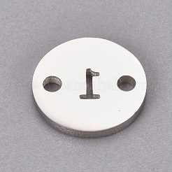304ステンレススチールリンク  番号付きのフラットラウンド  ステンレス鋼色  NUM。1  10x1.1mm  穴：1.5mm&nbsp;STAS-CJC0002-01-P