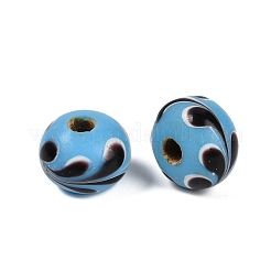 手作りランプワークビーズ  水玉模様のロンデル  ブルー  14~16x10~12.5mm  穴：3~4mm&nbsp;BLOW-D006-06D