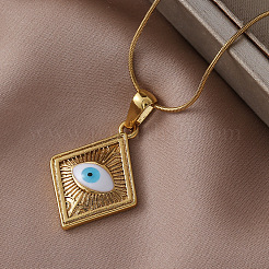 Французские винтажные ожерелья с эмалированным ромбом из нержавеющей стали 304 с белыми подвесками от сглаза&nbsp;HC0202