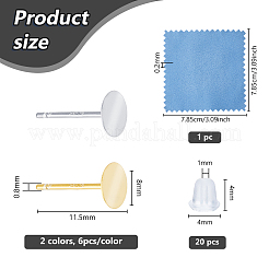 12 шт. 2 цвета 925 плоские серьги-гвоздики из стерлингового серебра&nbsp;STER-DC0001-62A