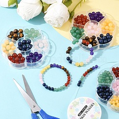 56 шт. 7 вида круглых бусин из натурального зеленого авантюрина&nbsp;G-YW0002-61A