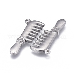 変色しない304ステンレススチールペンダント  花と櫛  ステンレス鋼色  25x10x2mm  穴：1.4mm&nbsp;STAS-F249-33P