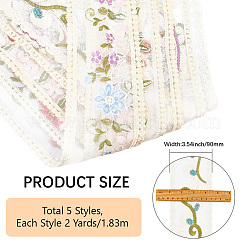 10 ярд двухцветной поликоттоновой кружевной ленты с вышивкой в виде цветка AJEW-CY0001-36