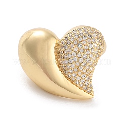 Латунное кольцо-манжета с микро-паве и прозрачным кубическим цирконием в форме сердца для женщин&nbsp;RJEW-C102-11G