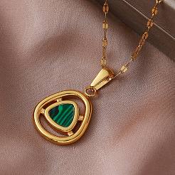 Colliers pendentifs triangle vintage en acier inoxydable 304 et malachite synthétique pour femmes&nbsp;NT2784