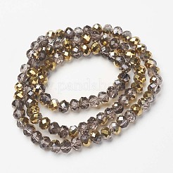電気メッキ透明ガラスビーズ連売り  半分黄金メッキ  多面カット  ロンデル  ロージーブラウン  2.5x2mm  穴：0.8mm  約150~155個/連  15~16インチ（38~40cm）&nbsp;EGLA-A034-T2mm-O18