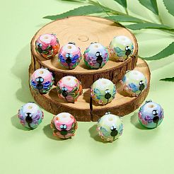 5個の手作りランプワークビーズ  トンボと花の丸  ピンク  15~15.5x13.5~14mm  穴：2.8mm&nbsp;LAMP-SZ0001-50A