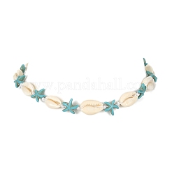 Ожерелье из натуральных ракушек и синтетической бирюзы в виде морской звезды с застежками из нержавеющей стали 304 X-NJEW-TA00107-01