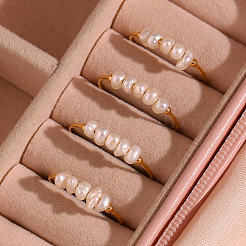 Кольца из натурального пресноводного жемчуга с бусинами из нержавеющей стали&nbsp;WG1BE4A-04