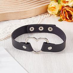 Punk-Metall-Herz-Halsketten aus PU-Leder für Frauen&nbsp;NJEW-CL0001-20