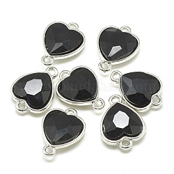 Conectores de enlaces de vidrio de aleación, corazón, Platino, negro, 19~20x14~15x6mm, agujero: 2 mm