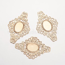 Filigree Flower Iron Cabochon Connector Settings, Golden, Tray: 18x13mm, 39x60x1.2mm, Hole: 1mm