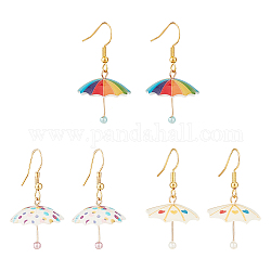 Anattasoul 3 paires 3 couleurs 3d parapluie acrylique boucles d'oreilles pendantes, bijoux en alliage d'or pour femme, couleur mixte, 39mm, pin: 0.6 mm, 1 paire / couleur