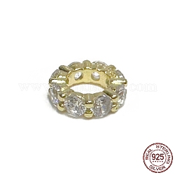 925 Sterling Silber European Beads, großes Loch mit Zirkonia, Kolumne, echtes 18k vergoldet, 9x2.6 mm, Bohrung: 5 mm