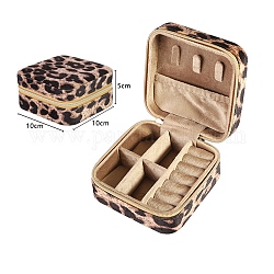 Mini étui de rangement carré pour ensemble de bijoux en velours, boîtes à fermeture éclair pour bijoux imprimé léopard pour boucles d'oreilles, bagues, colliers, chameau, 10x10x5 cm