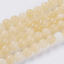 Chapelets de perles en jade topaze naturelle, ronde, jaune, 8mm, Trou: 1mm, Environ 24 pcs/chapelet, 7.5 pouce