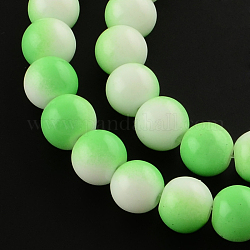 Двухцветные выпечки окрашенные стекла шарик нити, круглые, зеленый лайм, 8 мм, отверстие : 1.3~1.6 мм, около 104 шт / нитка, 32.7 дюйм