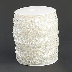 Chaîne de bradde de perles transparentes acryliques, avec bobine, pour le mariage, anniversaire décoré, plat rond, clair ab, 10x3mm, 30m/rouleau