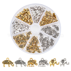 Подвески из сплава в тибетском стиле pandahall elite 96pcs 6, слон, старинное серебро и античный золотой, 11~13x8.5~17x1.5~3.5 мм, отверстие : 1~2 мм, 16шт / стиль