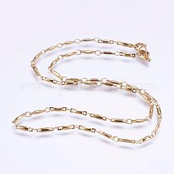 304 Stainless Steel Chain Necklaces, with Enamel and Lobster Claw Clasps, Ion Plating (IP), Rectangle, Golden, 17.7 inch(45cm)