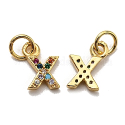 Messing Mikropflaster bunte Zirkonia Charms, golden, letter.x, 8.5~9x1.8~9.5x2 mm, Bohrung: 3 mm
