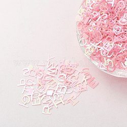 Schmuckzubehör Kunststoff Paillette / Pailletten Perlen, Alphabet, rosa, 5.5x5.5~6x0.1 mm