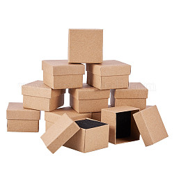 Boîtes à bijoux en carton, avec une éponge, Pour la bague, carrée, tan, 5x5x3.2 cm
