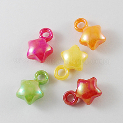 Opaque Acrylic Pendants, AB Color, Star, Mixed Color, 17x12x7mm, Hole: 3mm, about 900pcs/500g