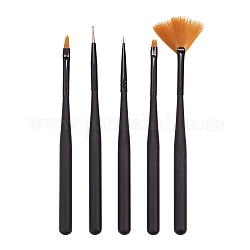 Pennarelli per nail art in 5 pz, manico in legno e testina per penna in fibra di nylon, nero, 125~135x8~8.5 mm, 5 pc / insieme