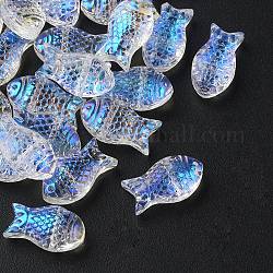 35pcs perles de verre transparentes peintes à la bombe, poisson, clair ab, 15x8x5mm, Trou: 1mm