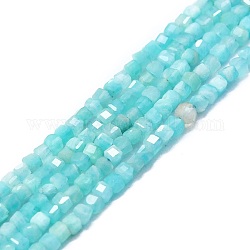 Chapelets de perles en amazonite naturelle, facette, cube, 2x2x2mm, Trou: 0.6mm, Environ 182 pcs/chapelet, 15.16''~15.55'' (38.5~39.5 cm)
