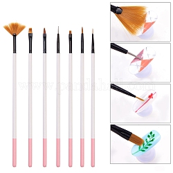 7 pcs ongles art brosse stylos, manche en bois et tête de stylo en fibre de nylon, rose et blanc, 175~190x5 mm, 7 pcs / set