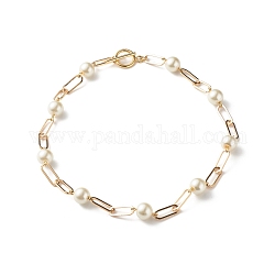 Collares de abalorios de abalorios de vidrio, con cadenas de clip de hierro, dorado, blanco, 16.30 pulgada (41.4 cm)