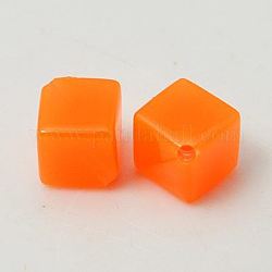 Imitation Jelly Acrylic Beads, Fluoresence, Cube, Dark Orange, 10x10x10mm, Hole: 2mm, about 500pcs/bag