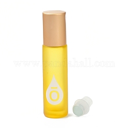 Glasfarbe ätherisches Öl leere Parfümflaschen, mit PP-Kunststoffkappen und Rollerball, Kolumne, matt, Gelb, 2x8.5 cm, Kapazität: 10 ml (0.34 fl. oz)